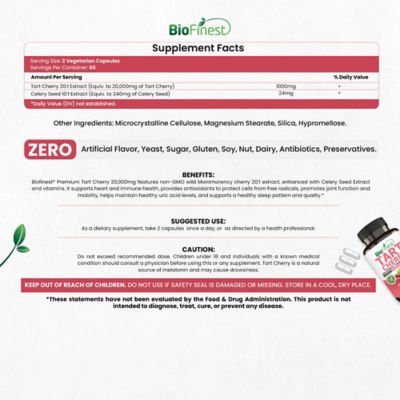 Biofinest 酸櫻桃 20000 毫克萃取物補充劑（120 粒素食膠囊） 4