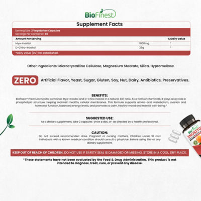 Biofinest 肌醇 1000 毫克補充劑（120 粒素食膠囊） 4