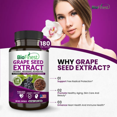 Biofinest 葡萄籽萃取物 20000 毫克補充劑（180 粒素食膠囊） 6