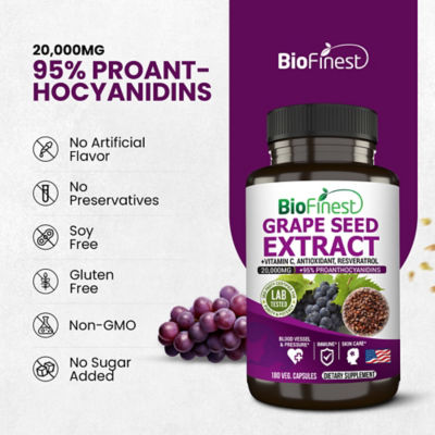 Biofinest 葡萄籽萃取物 20000 毫克補充劑（180 粒素食膠囊） 8