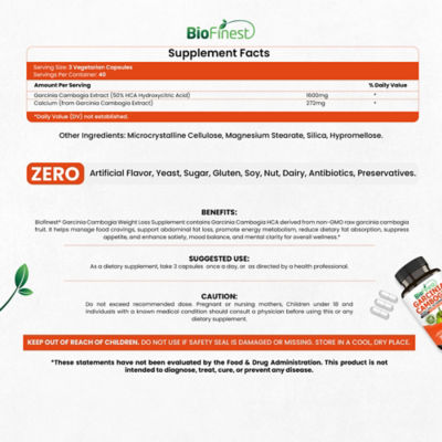 Biofinest 藤黃果1600毫克補充劑（120粒素食膠囊） 4