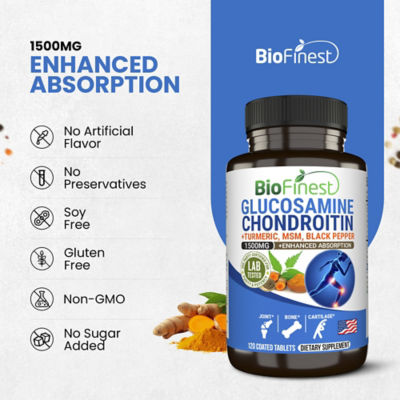 Biofinest 葡萄糖胺軟骨素薑黃關節補充劑（120片包衣片） 8