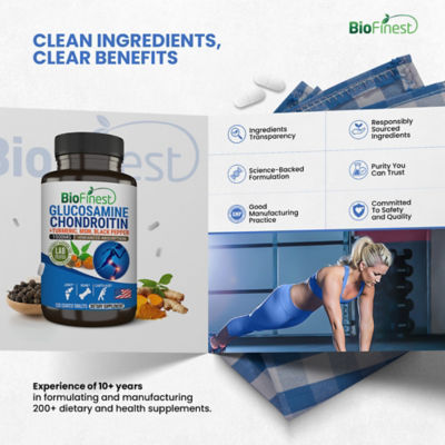 Biofinest 葡萄糖胺軟骨素薑黃關節補充劑（120片包衣片） 9
