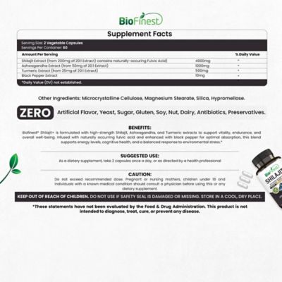 Biofinest Shilajit+ 4000mg 補充品（120 粒素食膠囊） 4