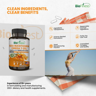 Biofinest 沙棘 Omega 7 油 4500mg 補充劑（90 粒軟膠囊） 9