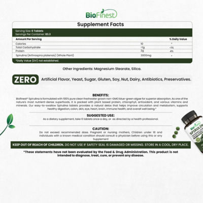 Biofinest 螺旋藻 3000 毫克補充劑（500片） 4