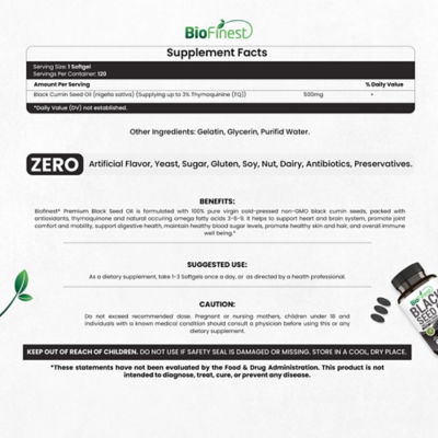 Biofinest Black Seed Oil 500mg Supplement (120 Softgels) 4