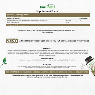 Biofinest 南非醉茄根萃取物 3000 毫克有機補充劑（120 粒素食膠囊） 4