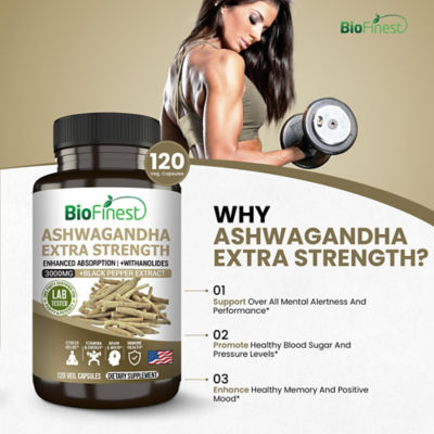 Biofinest 南非醉茄根萃取物 3000 毫克有機補充劑（120 粒素食膠囊） 6