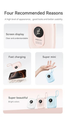 Recci 10000mAh Sugar Bean 3C Power Bank 22.5W Built-In USB C and Lightning Cable RPB-P79 4