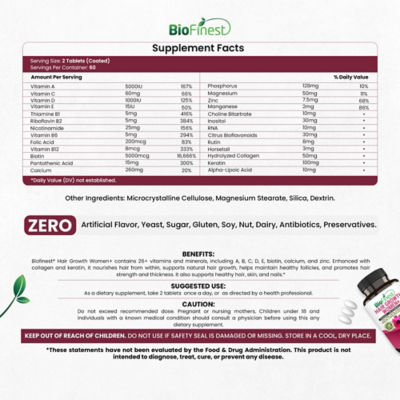 Biofinest 女性生髮補充品（120 片包衣片） 4