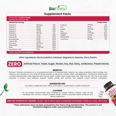 Biofinest 女性複合維生素礦物質補充劑（120 片包衣片） 4