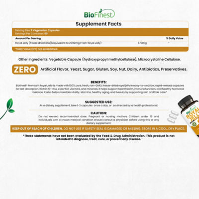 Biofinest 蜂王乳 - 高 10-DHA 補充品（120 粒素食膠囊） 4
