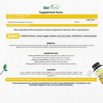 Biofinest 胃部舒緩生薑補充劑（60粒素食膠囊） 4