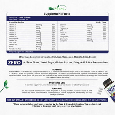 Biofinest 男士複合維生素補充劑 A B C E D K 鈣（120 片包衣片） 4