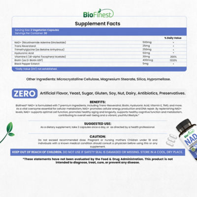 Biofinest NAD+ 增補劑 15000mg（60 粒素食膠囊） 4