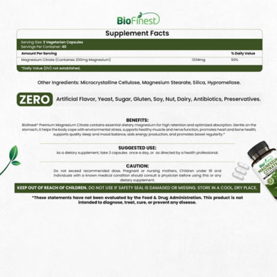 Biofinest Magnesium Citrate Supplement (120 Veg. Capsules) 4