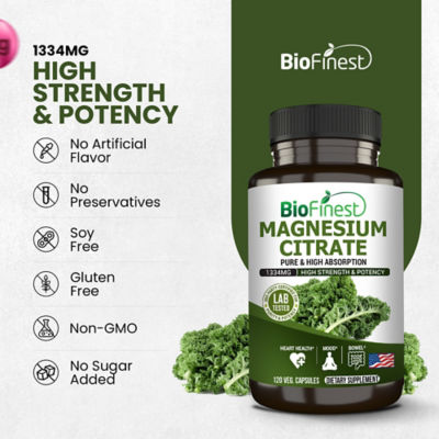 Biofinest Magnesium Citrate Supplement (120 Veg. Capsules) 8