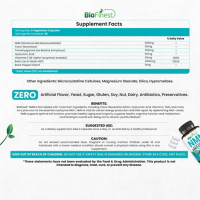Biofinest NMN 增補劑 15000mg（60 粒素食膠囊） 4