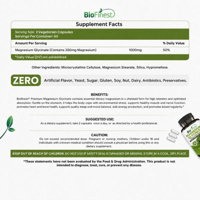 Biofinest Magnesium Glycinate Supplement (120 Veg. Capsules) 4