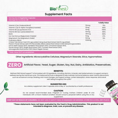 Biofinest PMS經期支持補充品（90粒素食膠囊） 4