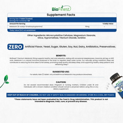 Biofinest 褪黑素10毫克補充劑（120片包衣片） 4