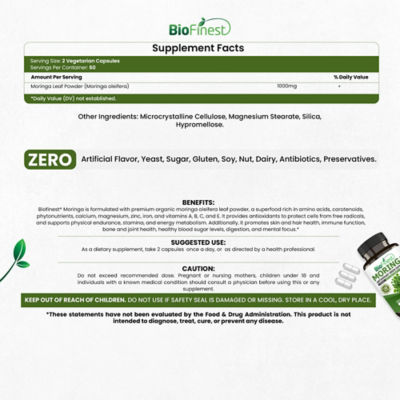 Biofinest 辣木葉1000毫克補充劑（120粒素食膠囊） 4