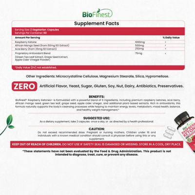 Biofinest 覆盆子酮1000毫克補充劑（120粒素食膠囊） 4