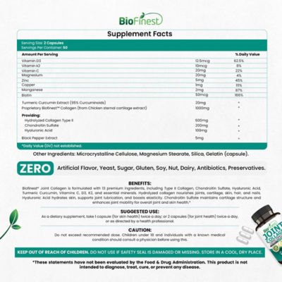 Biofinest 關節膠原蛋白補充劑軟骨素薑黃維生素（120粒膠囊） 4