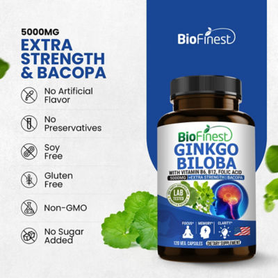 Biofinest 銀杏葉萃取物+5000毫克補充劑（120粒素食膠囊） 8