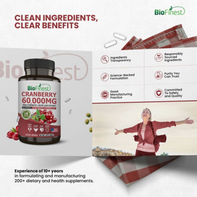 Biofinest 蔓越莓 60000 毫克萃取物補充劑（120 粒素食膠囊） 9