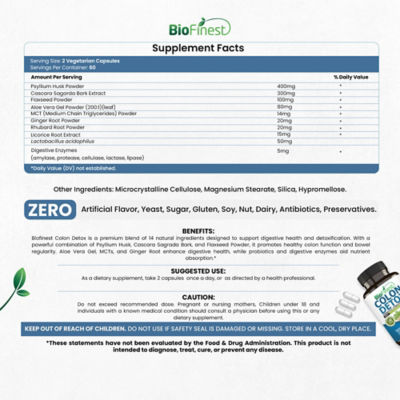 Biofinest Colon Detox Probiotics Enzyme Weight Loss Bloating (120 Veg. Capsules) 4
