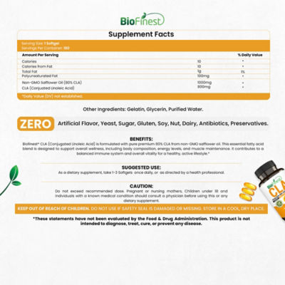 Biofinest CLA 1000毫克補充劑（180粒軟膠囊） 4