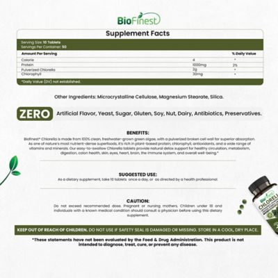 Biofinest 小球藻 1000 毫克补充剂（500 片） 4