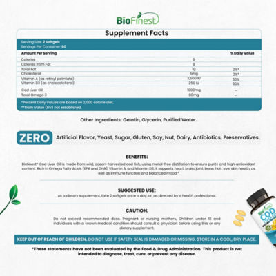Biofinest 鱈魚肝油 1000 毫克（120 粒軟膠囊） 4