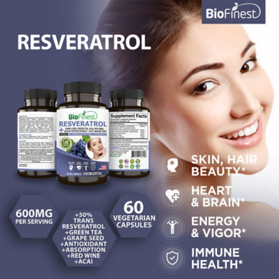Biofinest 白藜蘆醇 1200 毫克補充劑（60粒素食膠囊） 3
