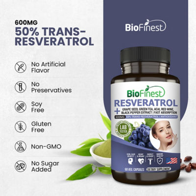 Biofinest 白藜蘆醇 1200 毫克補充劑（60粒素食膠囊） 8