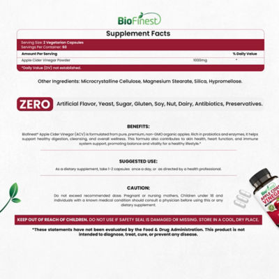 Biofinest 蘋果醋 ACV 1000mg 補充劑（120 粒素食膠囊） 4