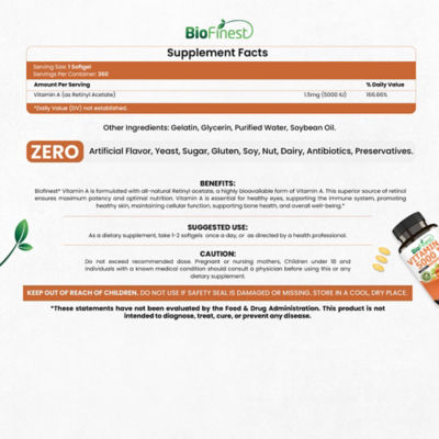 Biofinest Vitamin A 5000IU Supplement (360 Softgels) 4