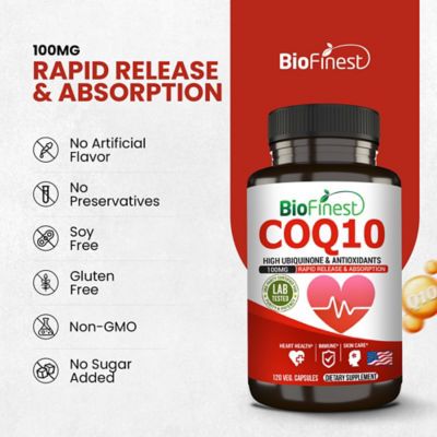 Biofinest CoQ10 辅酶Q10 100毫克补充剂（120 粒素食胶囊胶囊) 8