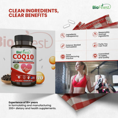 Biofinest CoQ10 辅酶Q10 100毫克补充剂（120 粒素食胶囊胶囊) 9