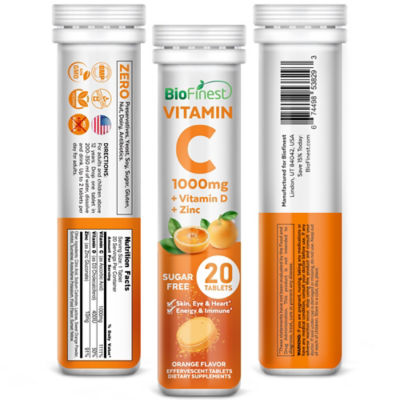 Biofinest 【3包组合装】Biofinest 维生素C 1000毫克 + 维生素D3 + 锌泡腾片 感冒及免疫支持补充剂（20片） 8