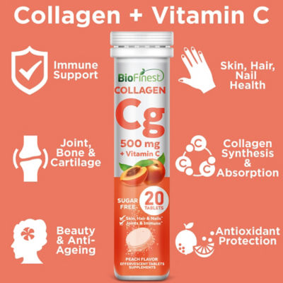 Biofinest 【3包组合装】Biofinest 胶原蛋白维生素C泡腾片 护发 护肤 护甲 关节补充剂（20片） 3
