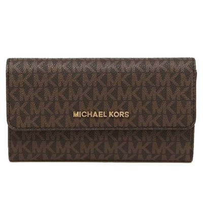 MICHAEL KORS Jet Set Travel Large Trifold Wallet In Signature Coated Canvas Brown 35F8GTVF3B 1