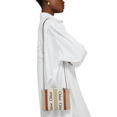 CHLOE Mini Woody Tote Bag White Brown CHC22AP237I2690U 6