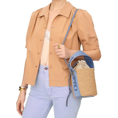 CHLOE Small Woody Basket In Natural Fibers Ashes Blue CHC23AS381L1844J 6