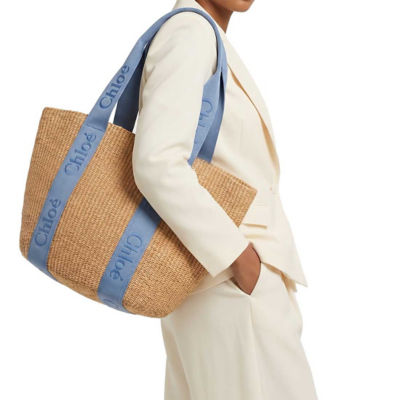 CHLOE Large Woody Basket In Natural Fibers Ashes Blue CHC23AS380L1844J 5