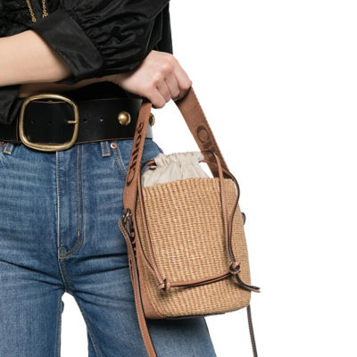 CHLOE Small Woody Basket In Natural Fibers Dusty Tan CHC23AS381L1825S 4