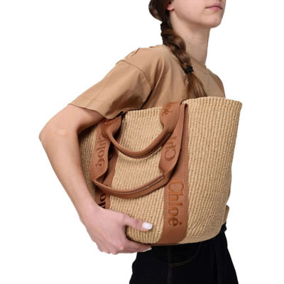 CHLOE Large Woody Basket In Natural Fibers Dusty Tan CHC23AS380L1825S 4