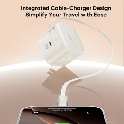 ROCK T90 35W GaN Wall Charger with Built-in Retractable Type-C Cable 7